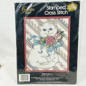 Golden Bee/Candamar White Cat Stamped Cross Stitch Kit - New/Sealed (1990)